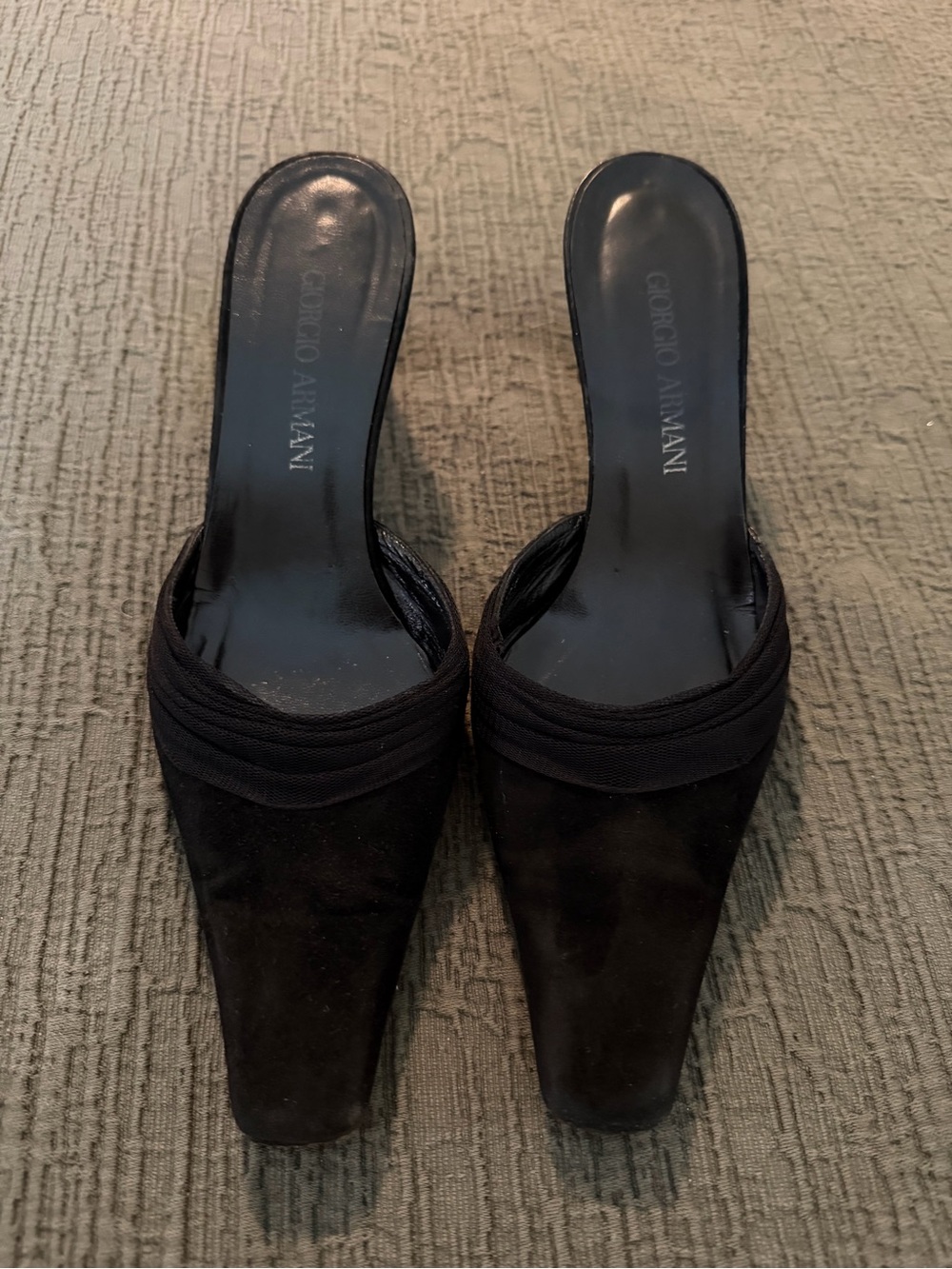 Giorgio Armani Black Suede Slip-On Mule Heels made in Italy 🇮🇹 Needs Repair
